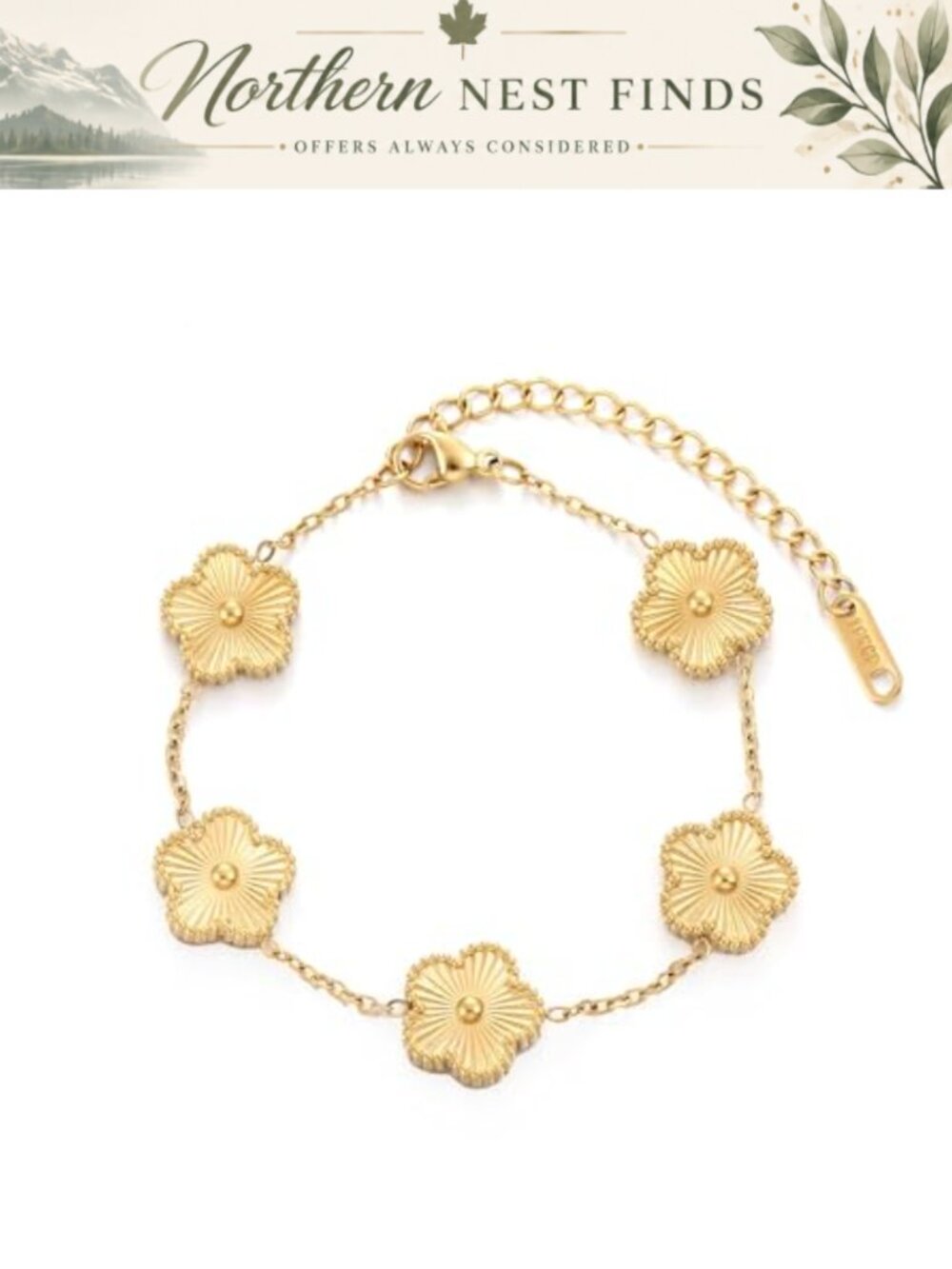 18K Gold Plated Stainless Steel Clover Bracelet Adjustable Chain Women